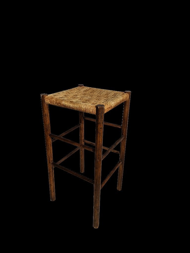 Prachtige vintage Deens design papercord stool barkruk, Huis en Inrichting, Barkrukken, Ophalen, Gebruikt, Hout, 60 tot 90 cm