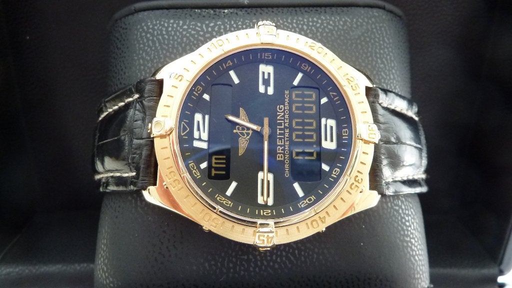 Breitling Aerospace 18k Limited Edition 008/100 Rare, Ophalen, Leer, Breitling, Polshorloge