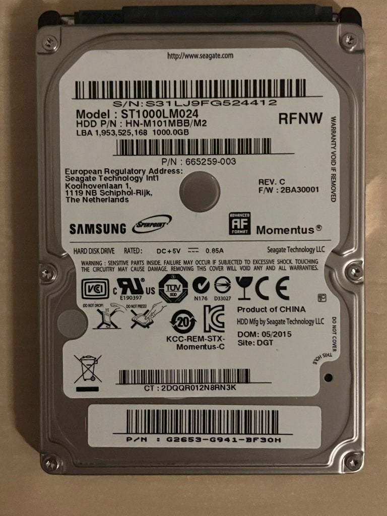 Seagate Momentus 1TB ST1000LM024 SATA P/N: HN-M101MBB/M2, Computers en Software, Harde schijven, Ophalen of Verzenden, Desktop