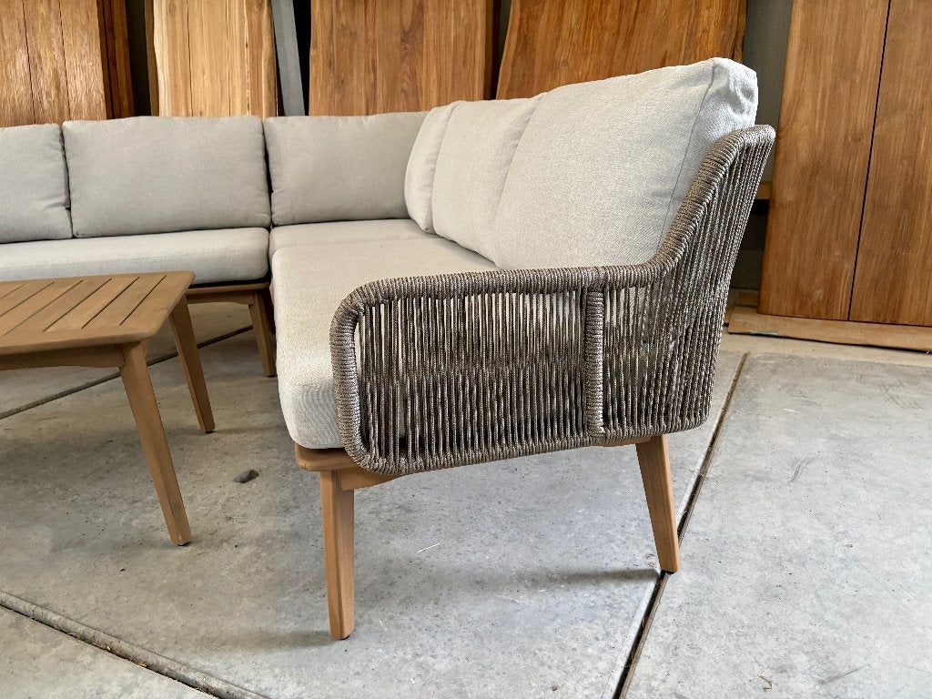Lounge hoek Enola | Licht teaklook | rope taupe, Ophalen, 5 zitplaatsen, Bank, Nieuw