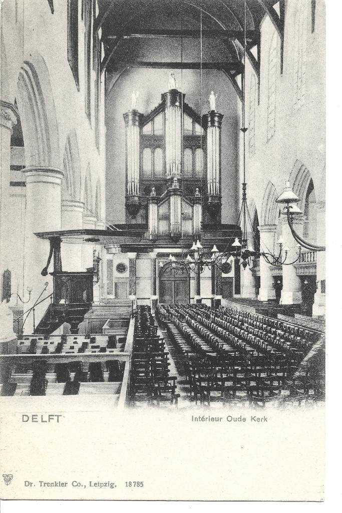 Delft interieur Oude Kerk orgel, Ophalen of Verzenden, Voor 1920, Ongelopen, Zuid-Holland