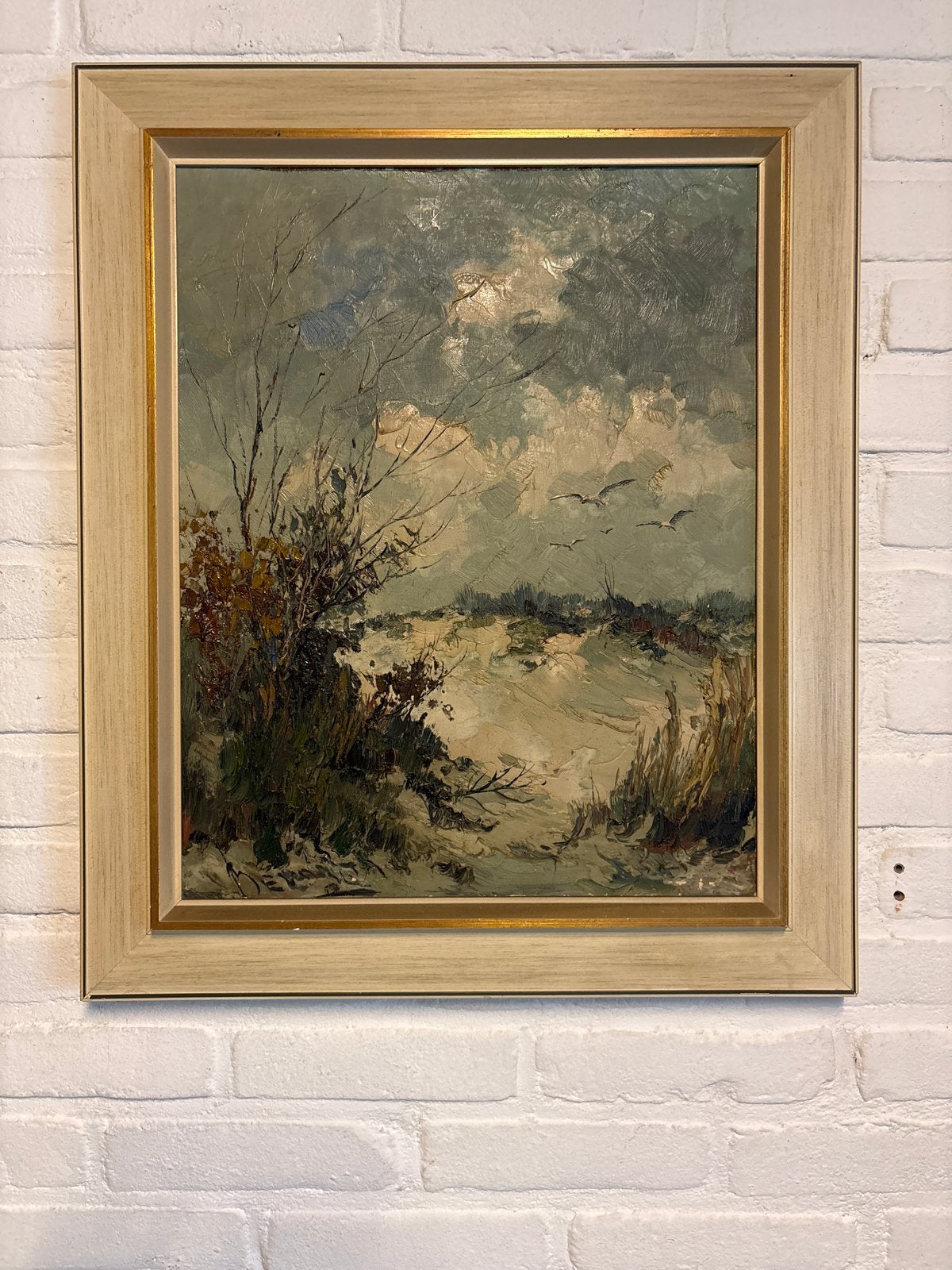 Schilderij: Winters Landschap met Vogels en Water Jan.Bevort, Doek, Realistisch, Ophalen of Verzenden, Gesigneerd