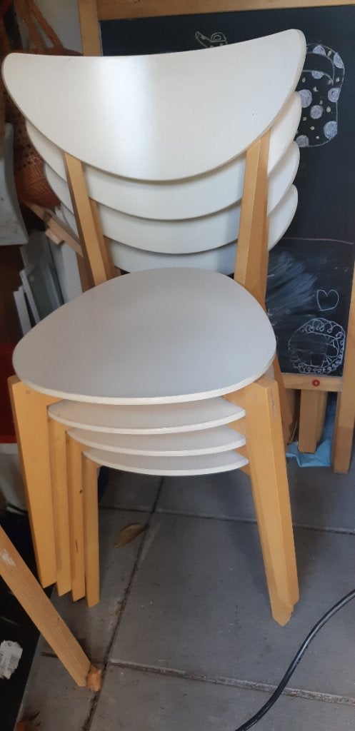 Stapeltje ikea stoelen massief grenen, Ophalen, Gebruikt, Wit, Vier