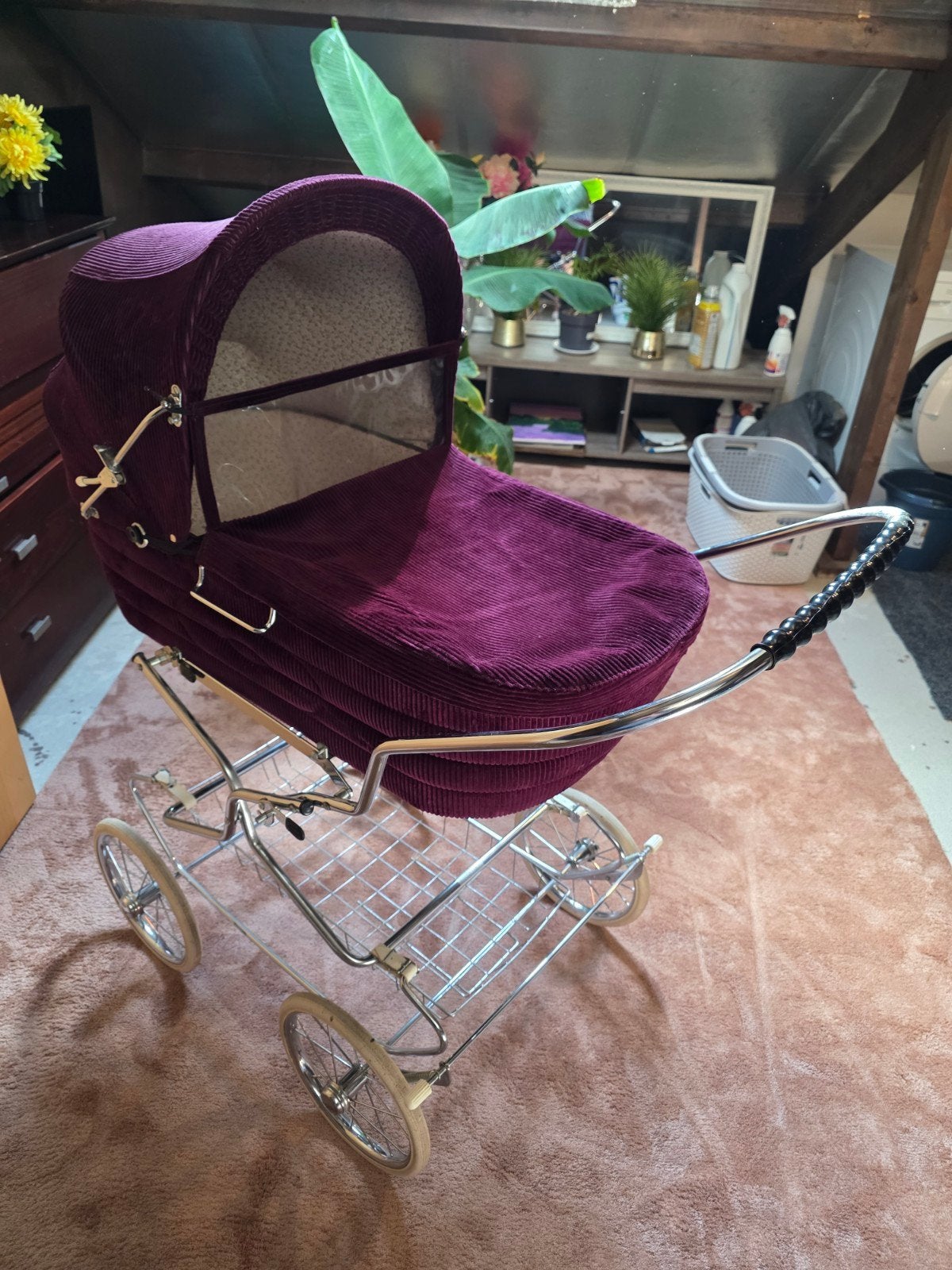 Vintage Kinderwagen - Paars Ribfluweel, Ophalen