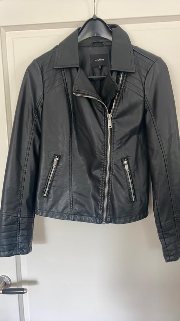 Zwart leren bikerjack van Anytime, maat 36, Ophalen of Verzenden, Zo goed als nieuw, Maat 38/40 (M), Zwart