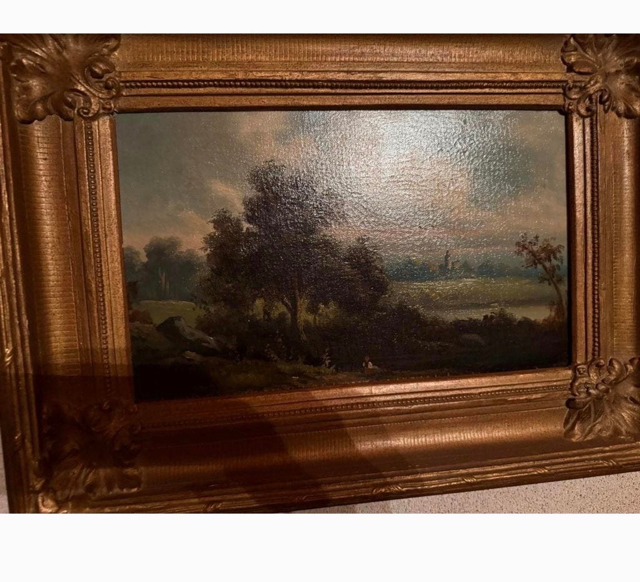 Klassiek Landschap Schilderij op Linnen in Decoratieve Lijst, Antiek en Kunst, Kunst | Schilderijen | Klassiek, Doek, Bijzondere lijst