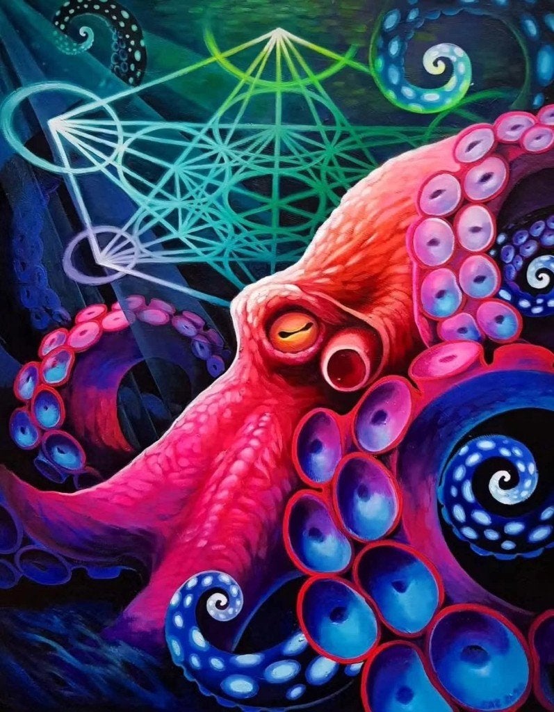 Surrealistisch schilderij, Antiek en Kunst, Acrylverf, Gesigneerd, Ophalen of Verzenden, Dieren