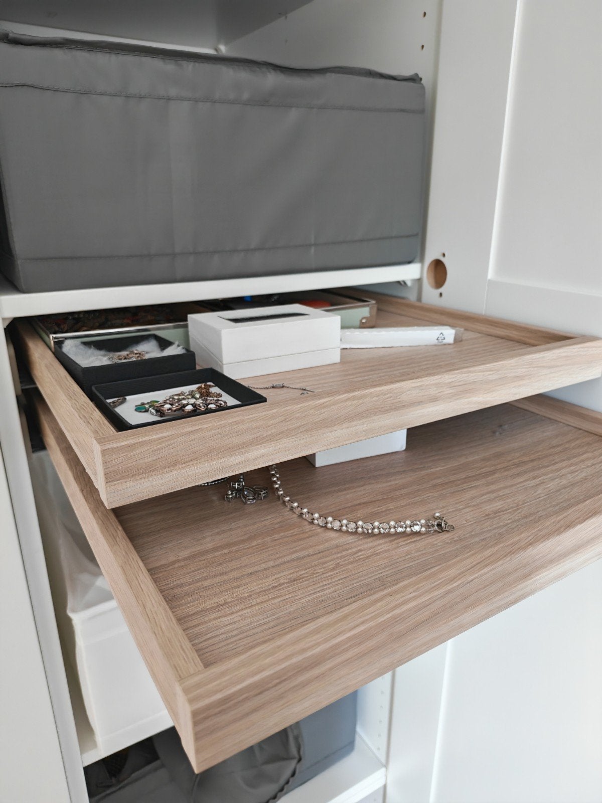 IKEA KOMPLEMENT Uittrekbare plank, eikeneffect twee keer, Ophalen, Zo goed als nieuw