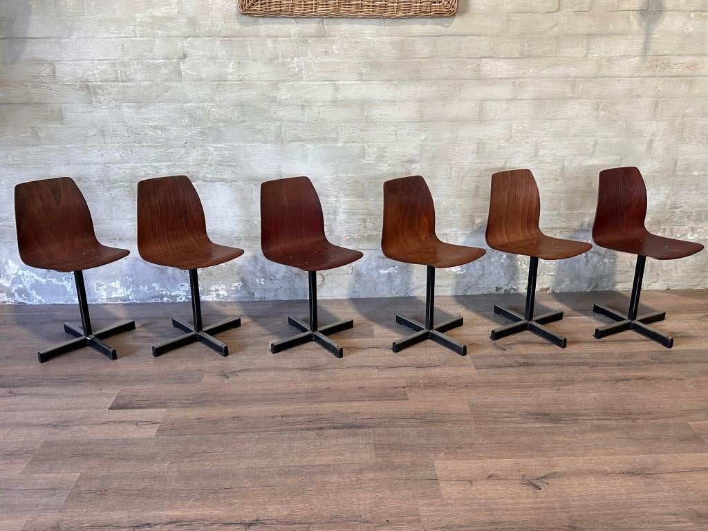 6 Pagholz Schelpstoelen / prijs per stuk, Huis en Inrichting, Stoelen, Ophalen, Bruin, Vintage, Zo goed als nieuw