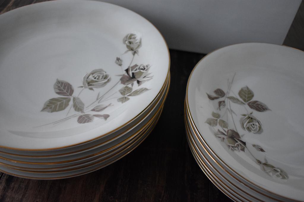 Bavaria retro borden met rozen zwart wit decor 12x art deco, Antiek en Kunst, Ophalen of Verzenden