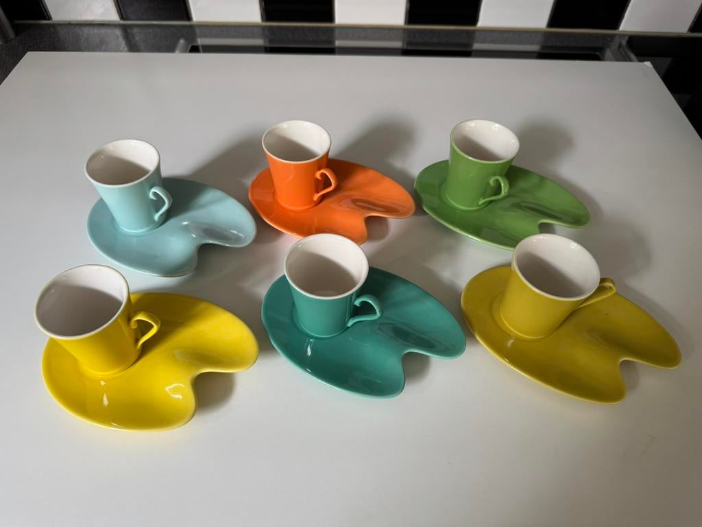 Setje van 6 espresso kop & schotel Geneviève Lethu Frankrijk, Ophalen of Verzenden