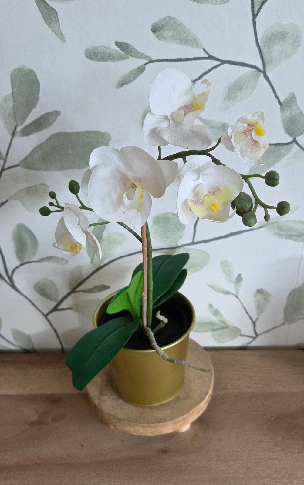 Kunstplant witte orchidee met goudkleurig potje, Huis en Inrichting, Binnen, 30 cm, Kunstplant, Ophalen of Verzenden