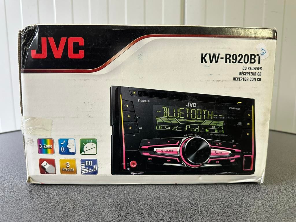 JVC KWR920BT dubbel DIN USB CD-receiver AUX-ingang Bluetooth, Ophalen of Verzenden, Zo goed als nieuw