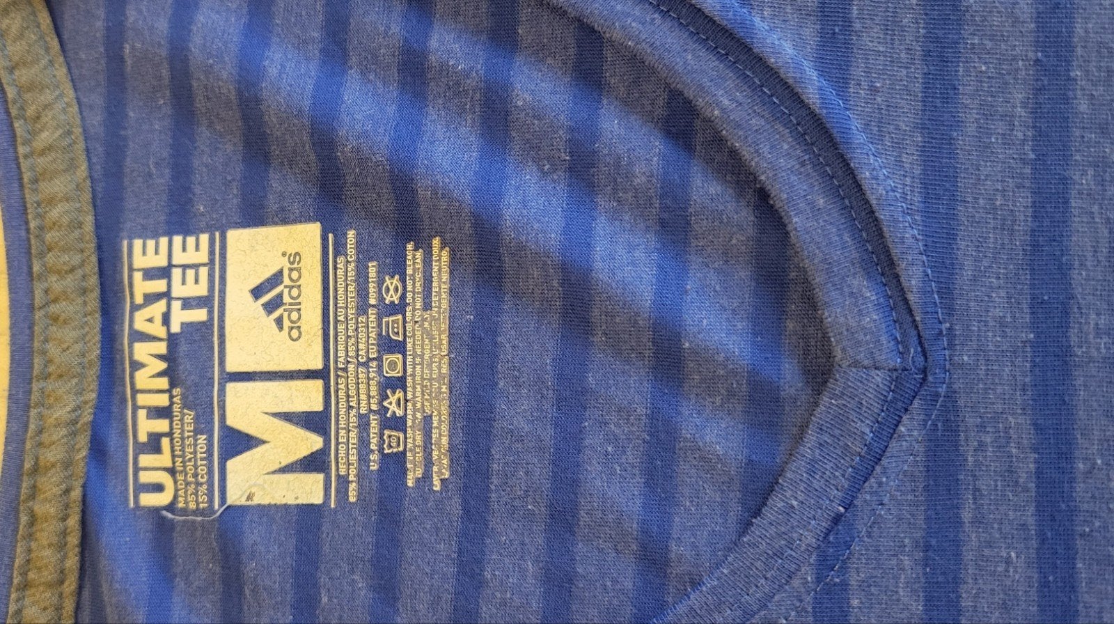 Adidas Ultimate Tee - Blauw gestreept sportshirt (M), Maat 38/40 (M), Ophalen of Verzenden, Blauw, Adidas