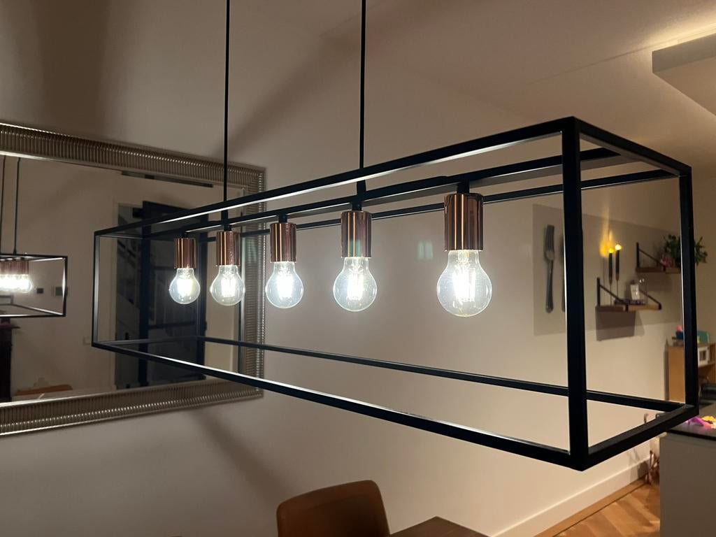 Industriële hanglamp eettafellamp met 5 led lampen, Hotel chique industrieel, Ophalen of Verzenden, Zo goed als nieuw, Metaal