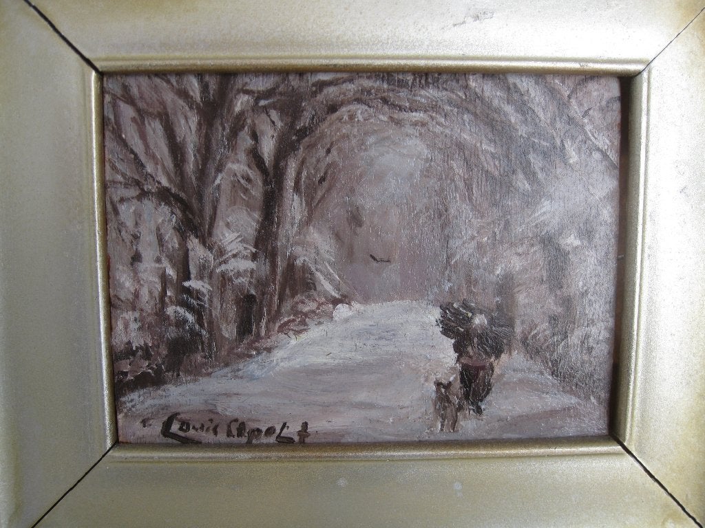 Naar Louis Apol, "Houtsprokkelaars in winters bos". Olieverf, Ophalen of Verzenden