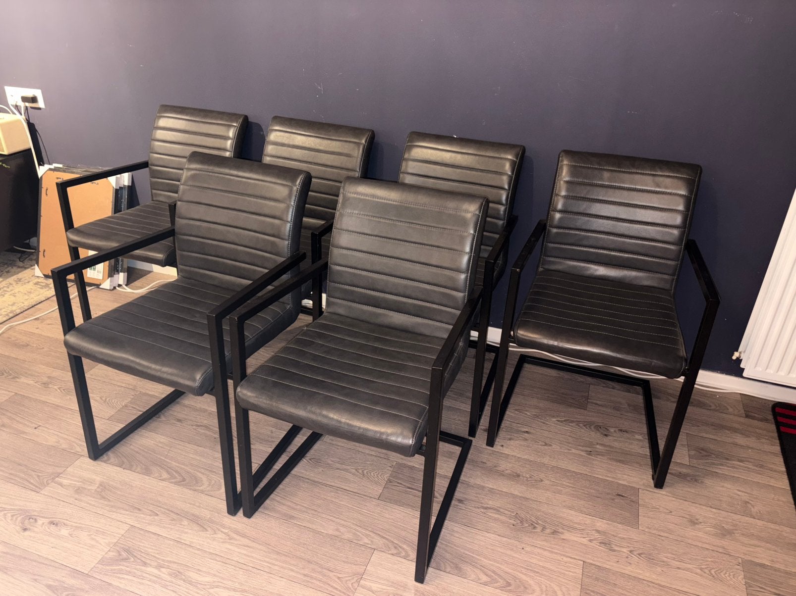 6x Luxe industriële eetkamerstoelen. Zwart metaal/antraciet, Ophalen, Zwart, Zo goed als nieuw, Metaal