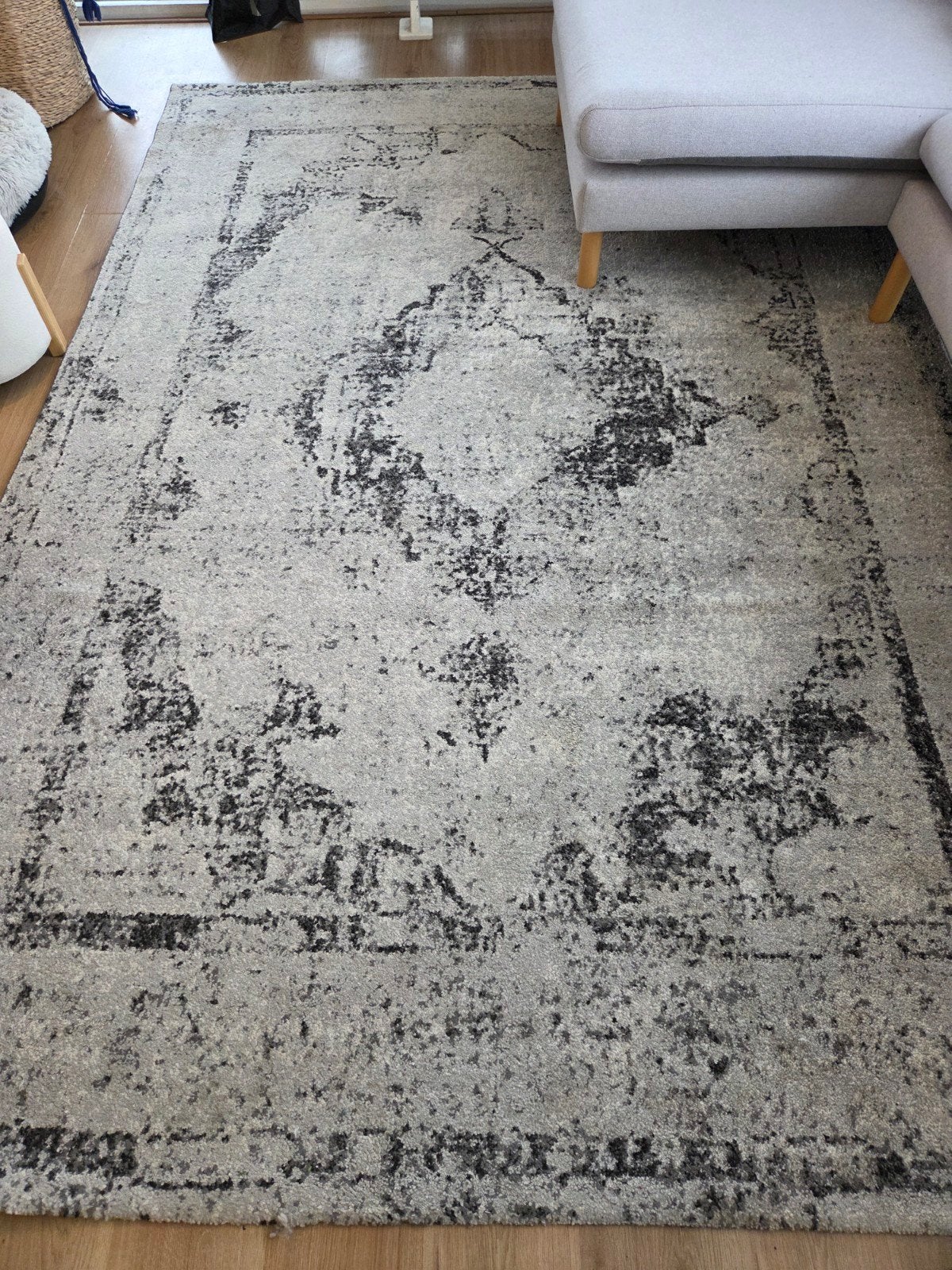 Modern grijs vloerkleed 200cm x 260cm met abstract patroon, Gebruikt, 200 cm of meer, Grijs, Ophalen of Verzenden