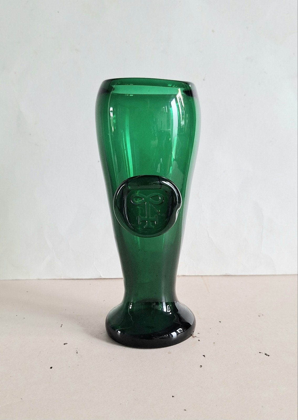 Max Verboeket Kristal Unie/Royal Leerdam groen vaasje zegel., Ophalen of Verzenden, Handgemaakt, Groen