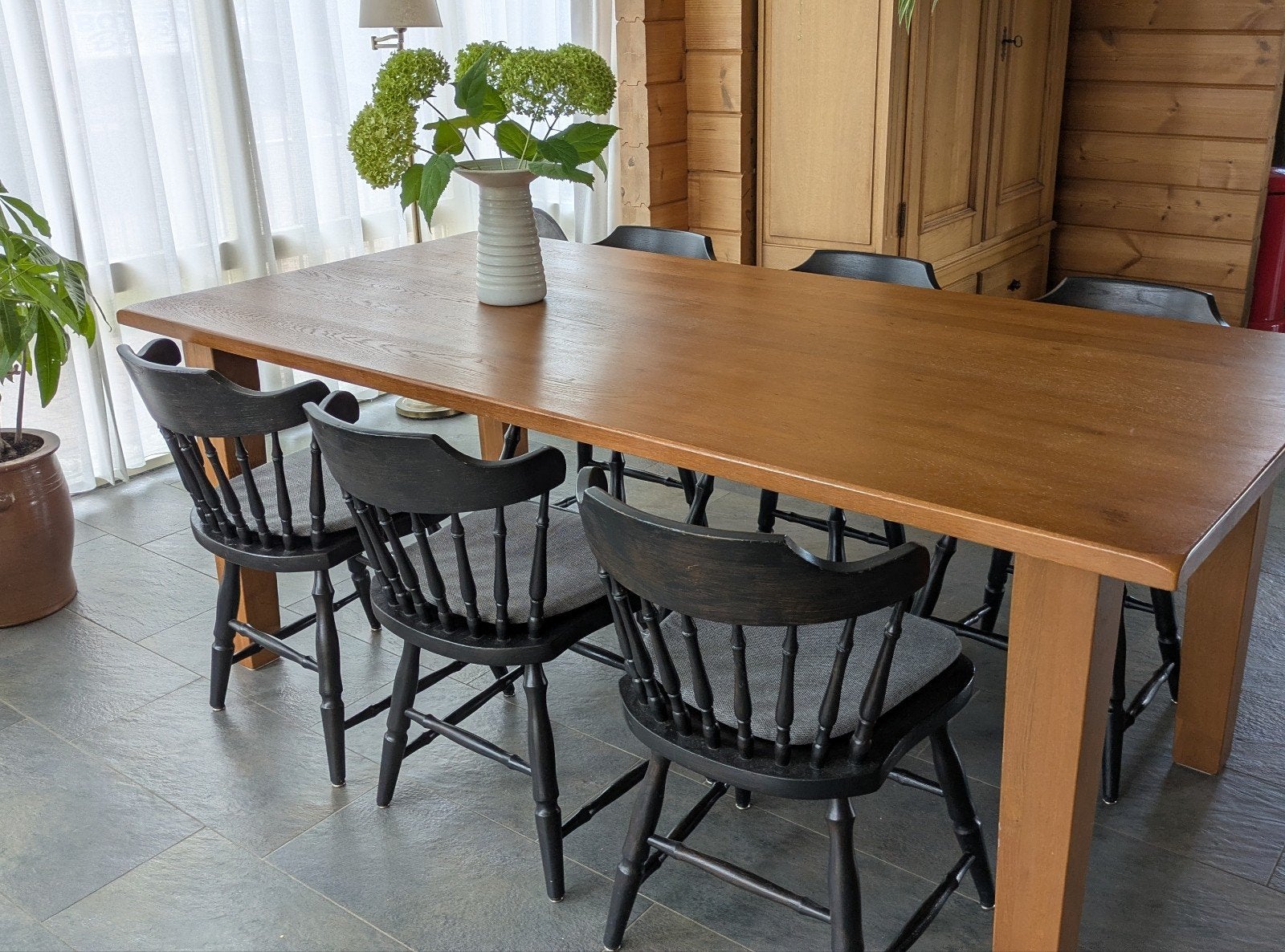 6 Oirschotse eiken houten eetkamerstoelen MEEUWIS OIRSCHOT, Ophalen, Gebruikt, Zwart, Vijf, Zes of meer stoelen