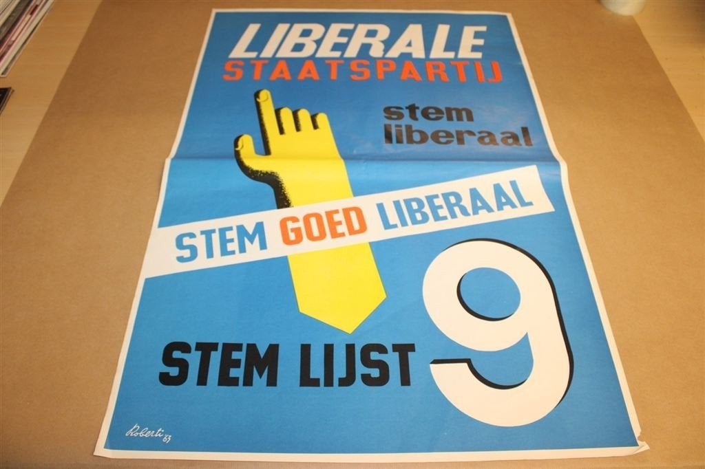 Origineel affiche Roberti - Liberale Staatspartij 1963 !!, Ophalen of Verzenden, Zo goed als nieuw