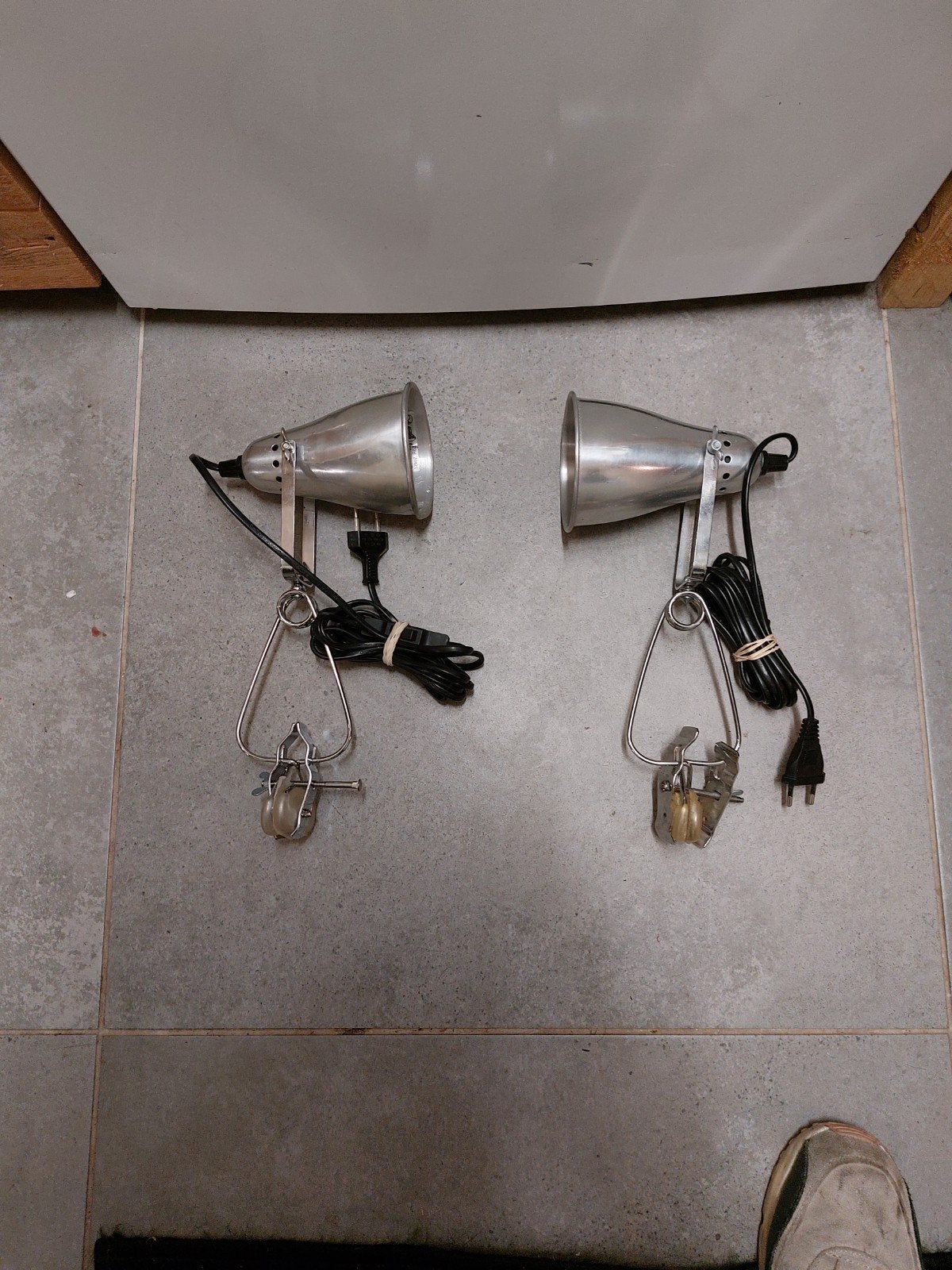 vintage retro 2x klemspot set  fas aluminium  nachtlampjes, Ophalen of Verzenden, Gebruikt, E27 (groot), Met schakelaar