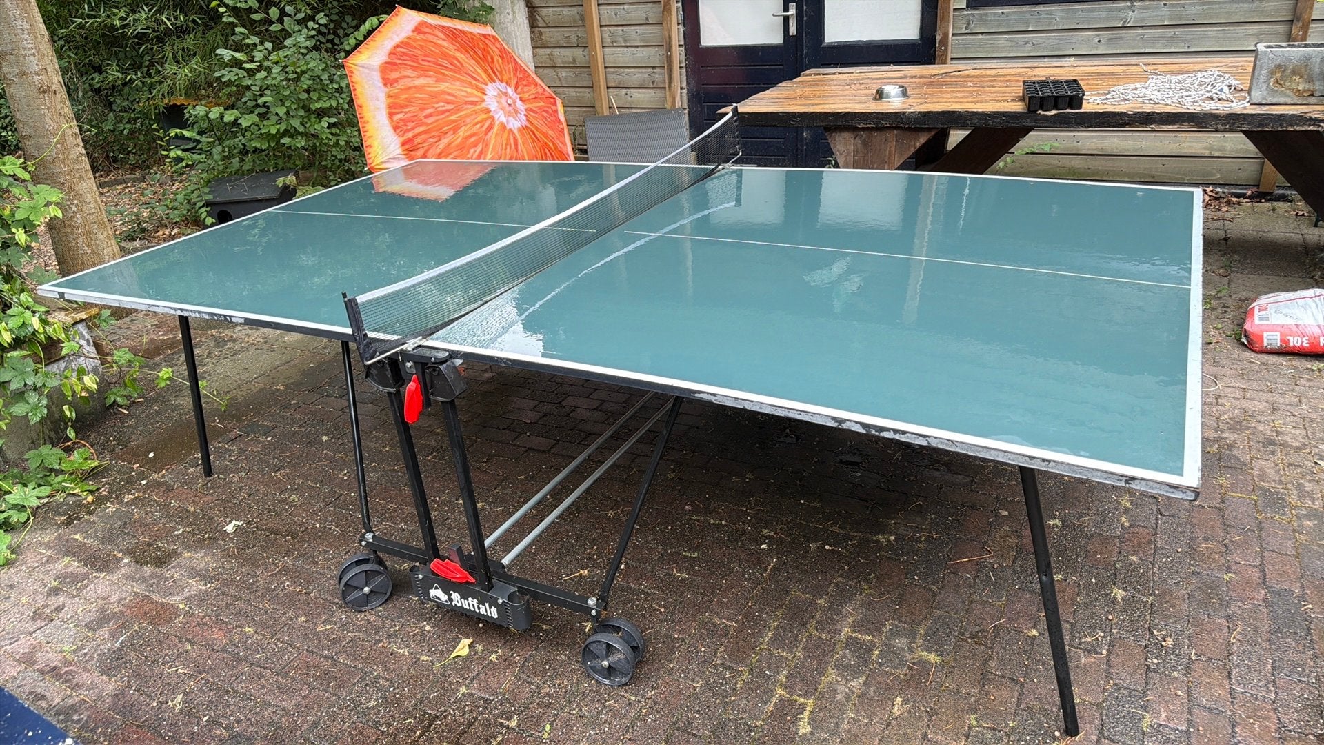 Buffalo Basic outdoor tafeltennistafel groen, Ophalen, Tafel Outdoor, Verrijdbaar
