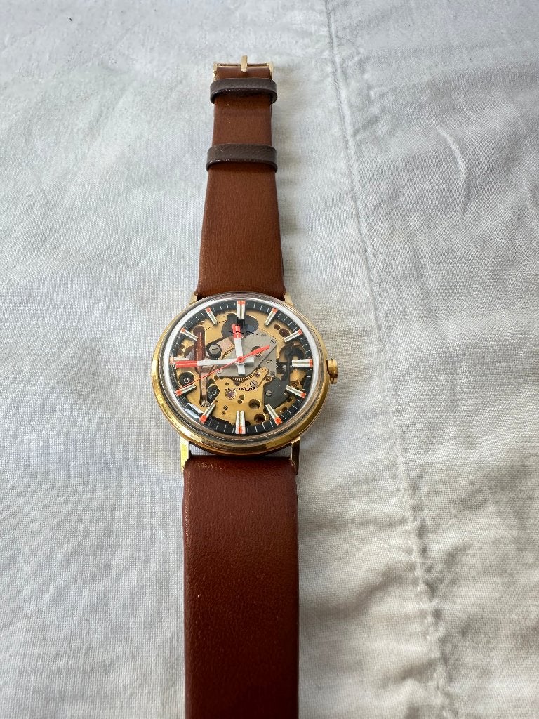NOS nieuw  lip spaceview skeleton electronic horloge 60's, Overige merken, Met bandje, Verzenden, Polshorloge