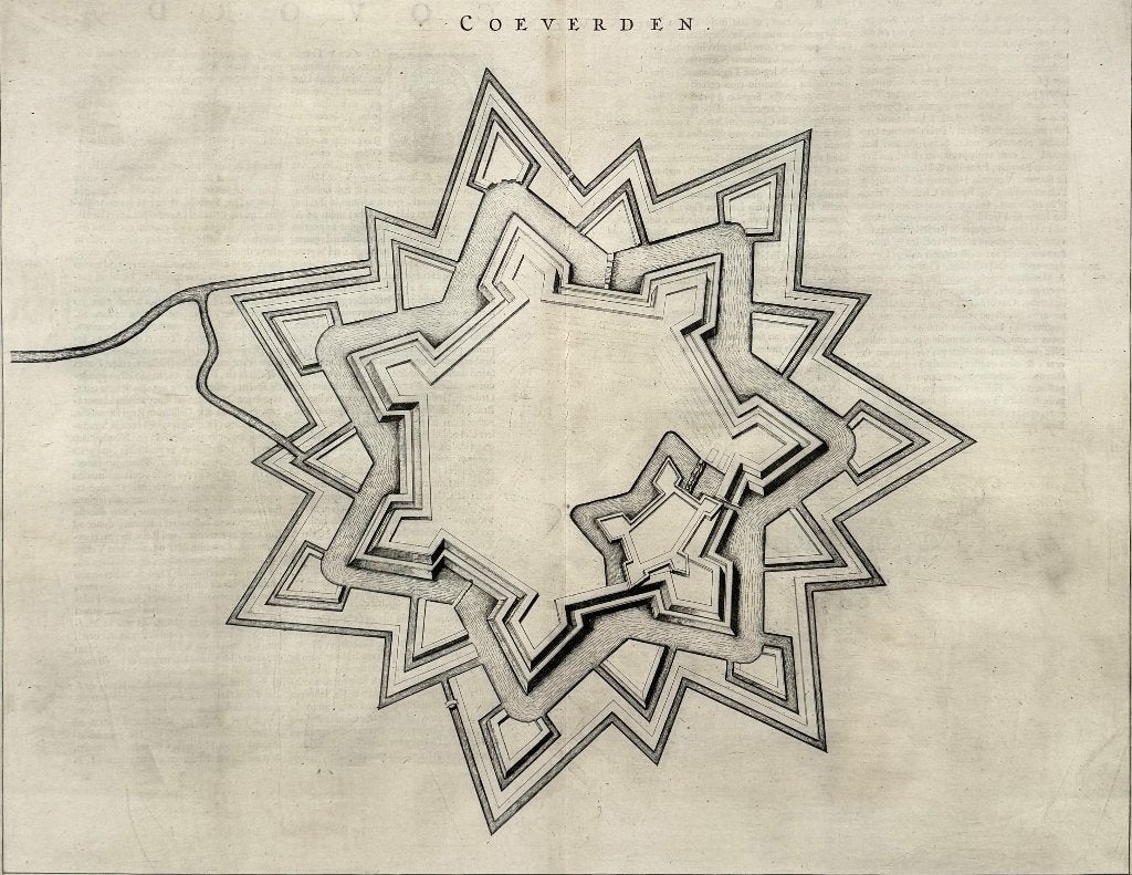 1351. Kopergravure, vestingplan Coevorden, ca. 1649, Antiek en Kunst, Ophalen