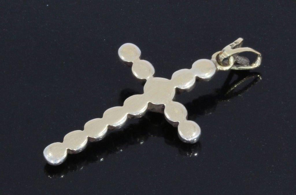 Kruis diamanten ketting hanger antiek 14k goud zilver fraai, Verzenden, Goud, Hanger, Met edelsteen