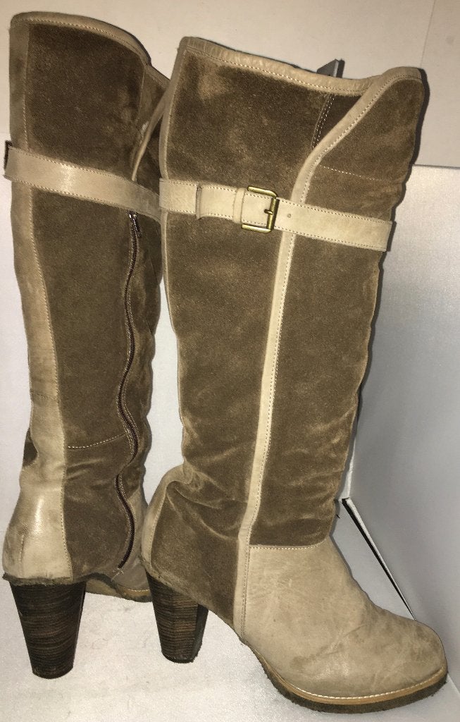 Teddy gevoerde grijs leren/suede laarzen mt 40, Ophalen of Verzenden, Grijs, Gedragen, Hoge laarzen