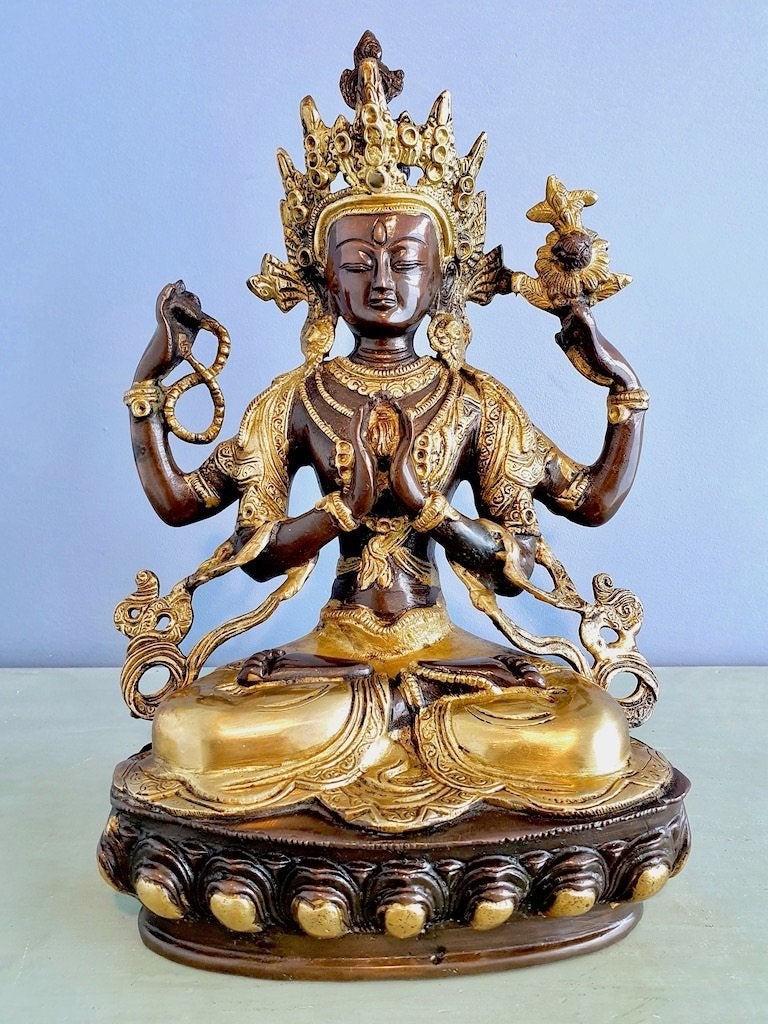 CHENREZIG BEELD BRONS 33 CM!, Verzamelen, Ophalen of Verzenden, Nieuw, Beeld(je), Boeddhisme