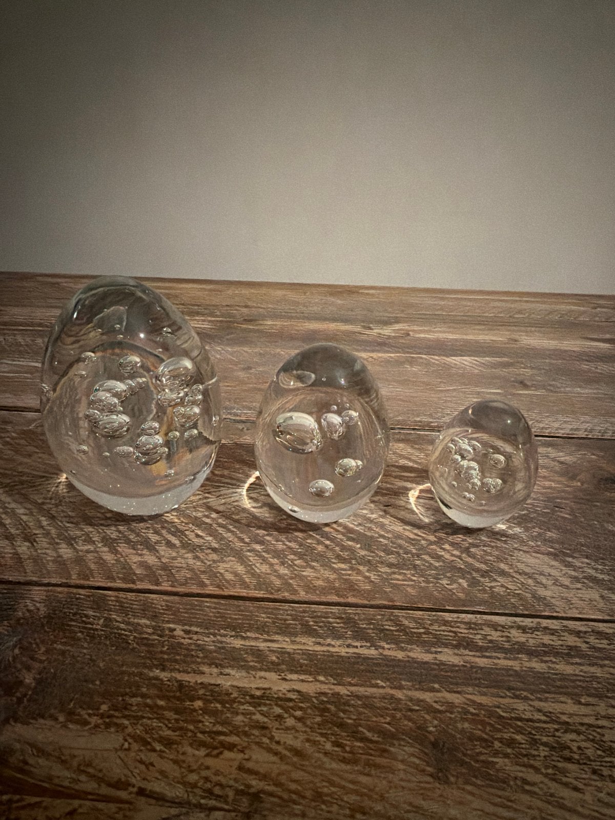 Set van 3 glazen eieren met bubbels, Antiek en Kunst, Ophalen