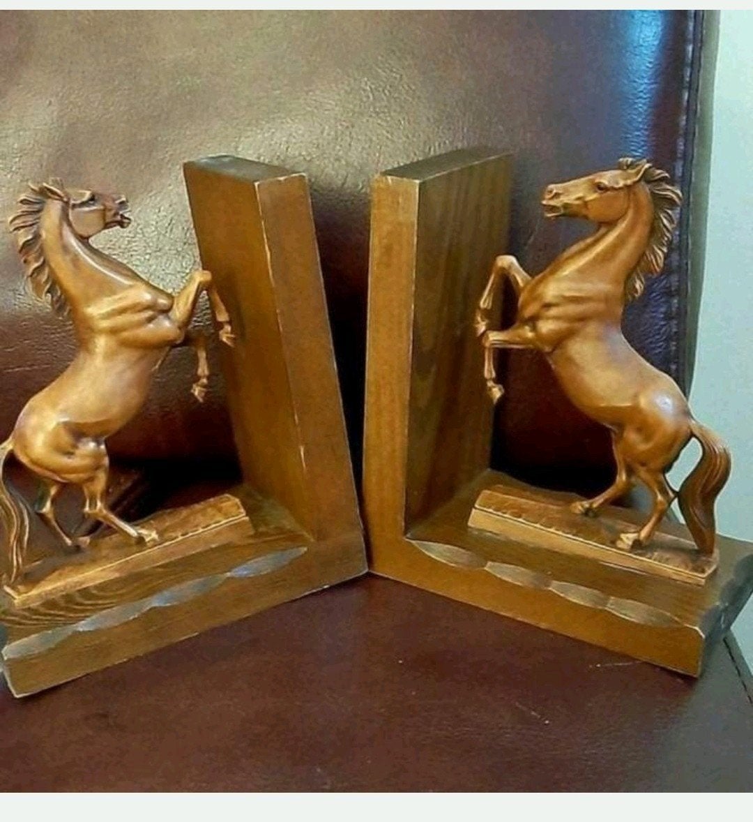 Vintage houten boekensteunen met steigerende paarden, Ophalen of Verzenden