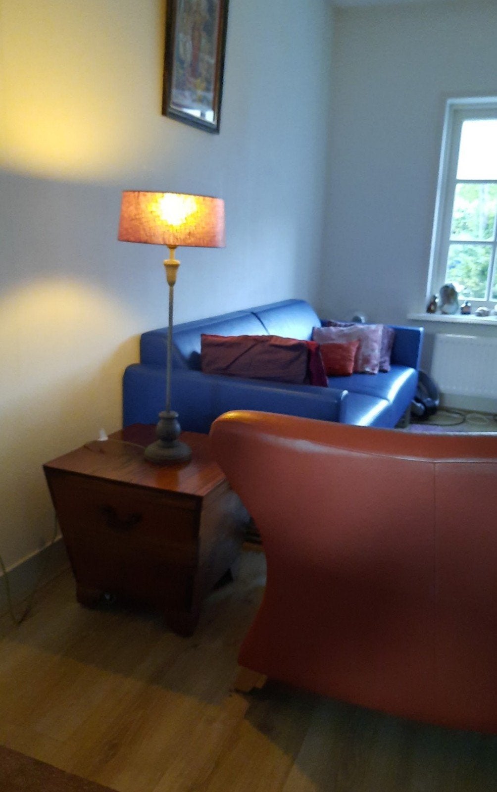 Artifort Mare bank in blauw leer., Ophalen, Gebruikt, Driepersoons, 75 tot 100 cm