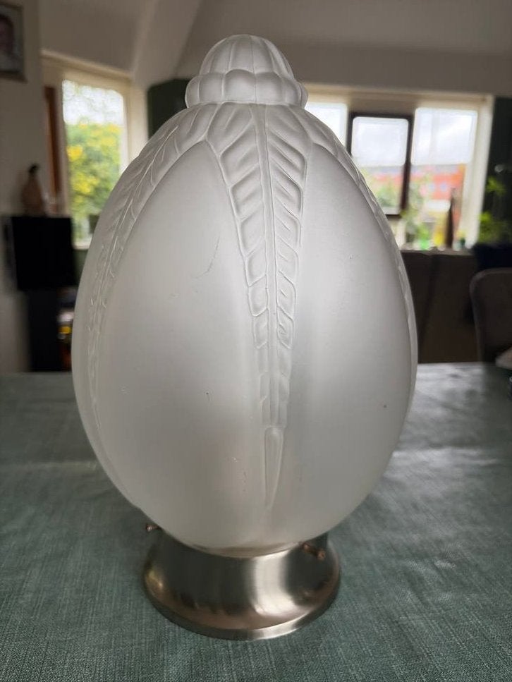Art Deco Stijl Plafonnière - Melkglas, Gebruikt, Ophalen of Verzenden, Glas, Wit