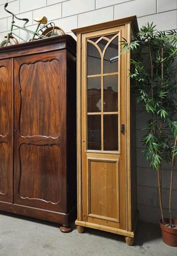 🌿 Antieke brocante smalle grenen eendeurskast vintage kast, Ophalen of Verzenden