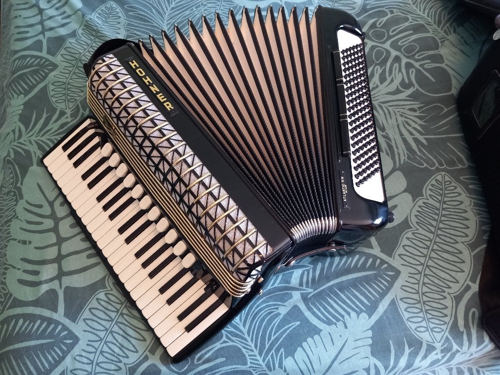 Hohner Atlantic IV N de Luxe 120 bas + versterking ingebouwd, Muziek en Instrumenten, Accordeons, Ophalen, Gebruikt, Met koffer