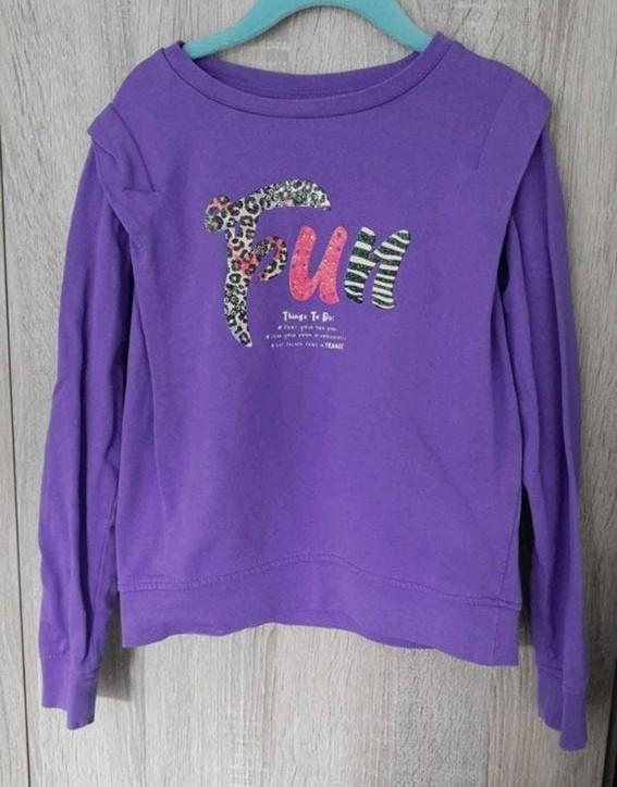 Paarse trui met 'FUN' opdruk - KIDS maat 122/128, Ophalen, Gebruikt, Jongen of Meisje, Trui of Vest