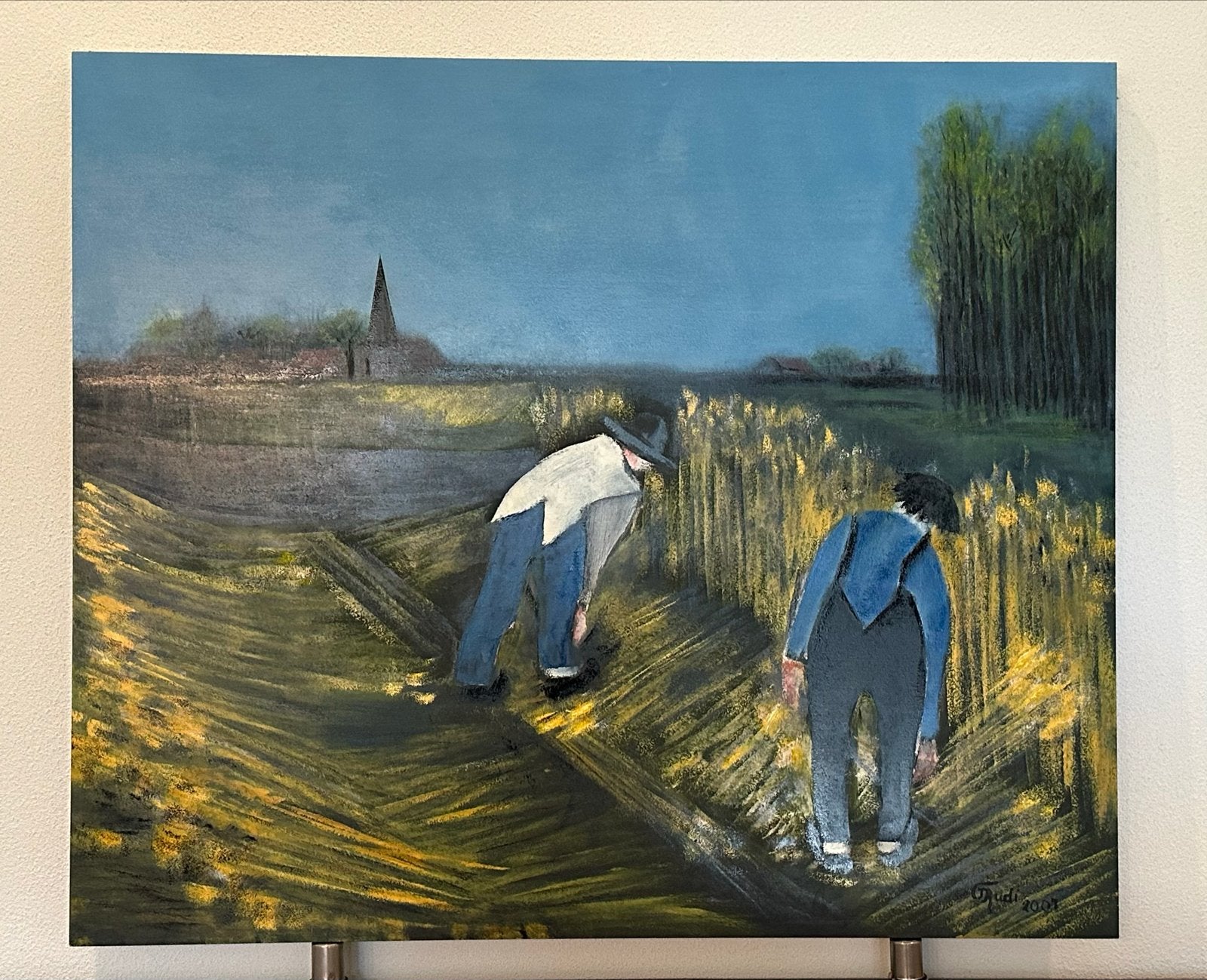Schilderij 'Oude tijden: het maaien van het koren., Antiek en Kunst, Ophalen, Paneel, Olieverf, Klassiek