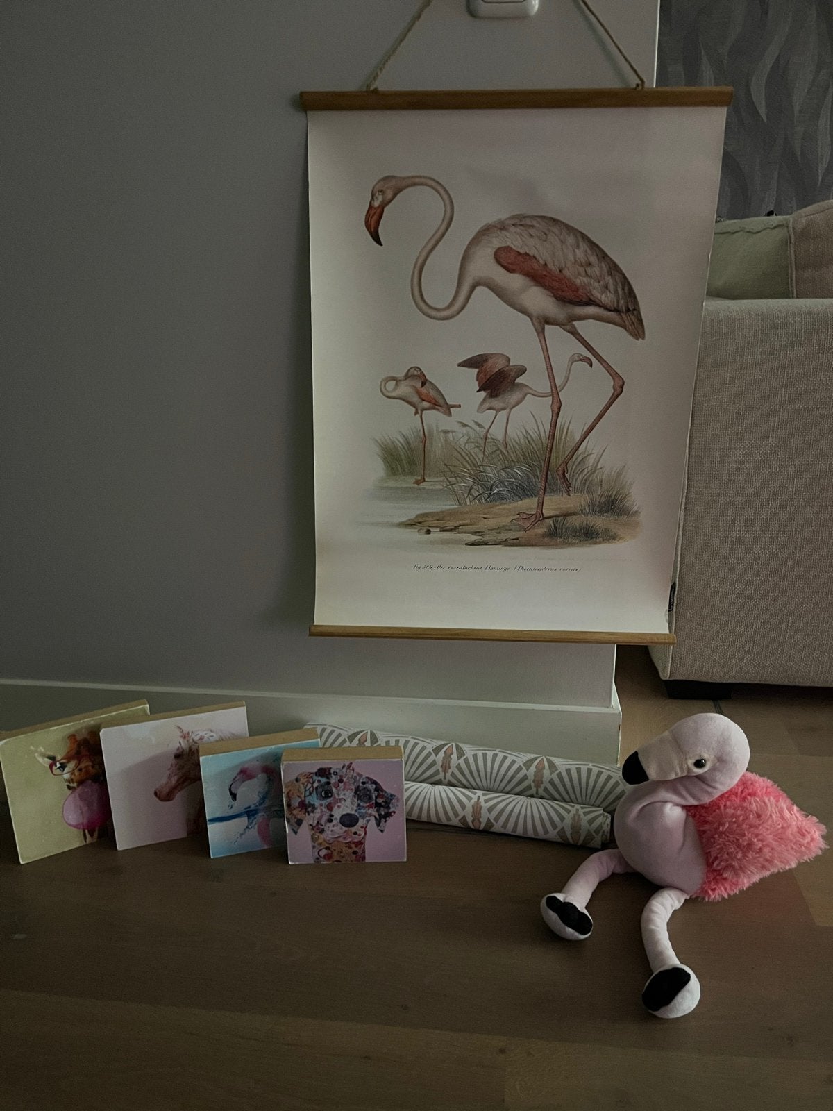 Diverse decoratie: flamingo, wanddecoratie, behang, kaarten, Ophalen, Zo goed als nieuw, Roze