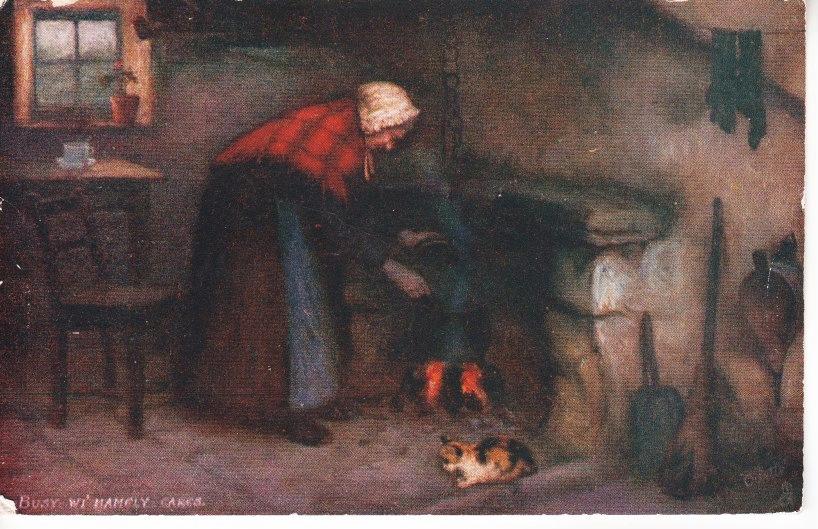 KUNST: Schots volksleven. H.J. Dobson. Busy wi hangly cares., Ophalen of Verzenden, 1920 tot 1940, Gelopen, Overige thema's