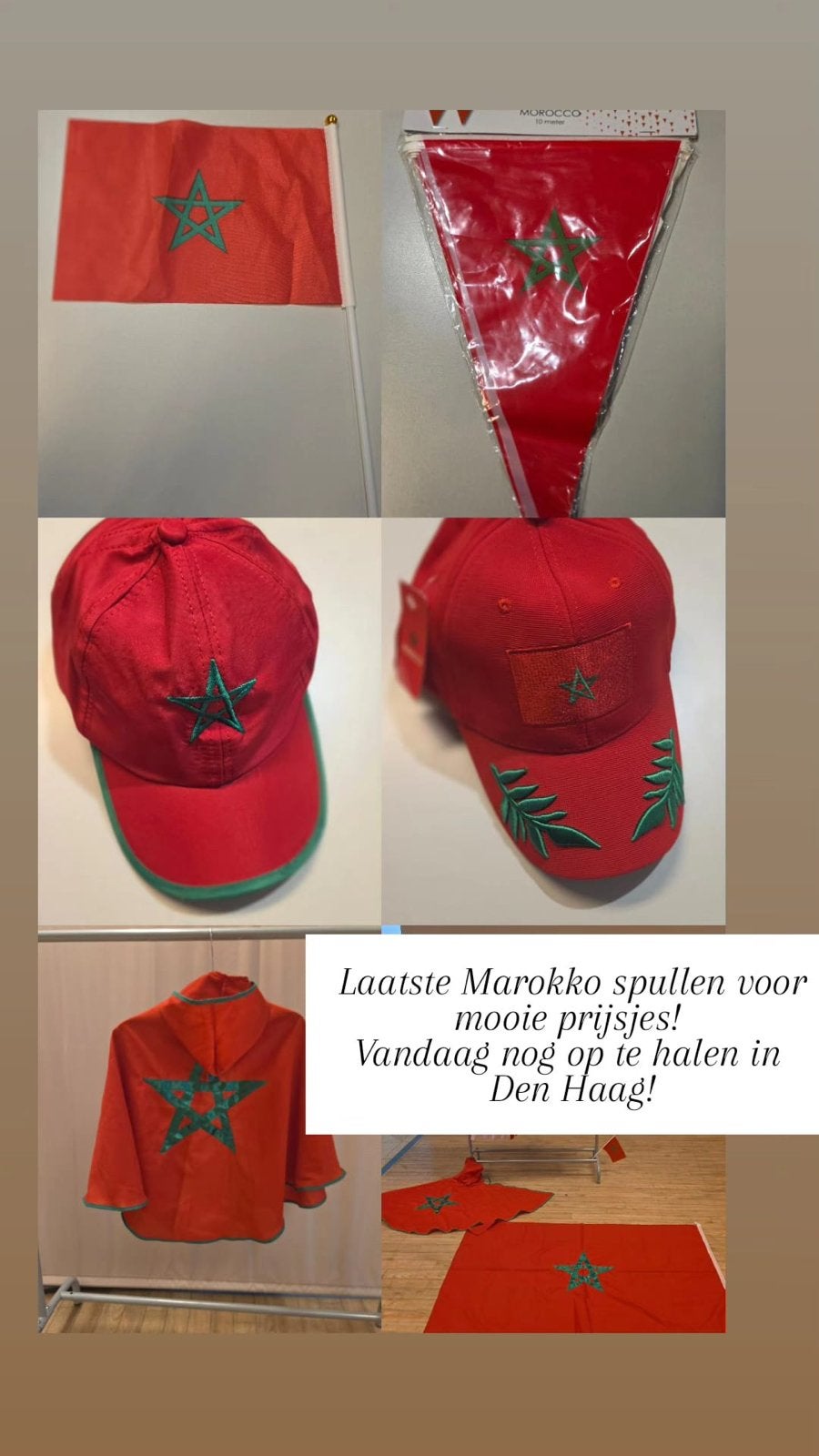 Marokko Fanartikelen: Petjes, Vlaggen, Tenuetjes en meer!, Ophalen of Verzenden, Nieuw, Feestartikel, Overige