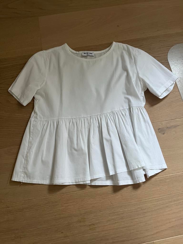 Witte top met korte mouwen en peplum, Wit, Ophalen of Verzenden, Zo goed als nieuw, Korte mouw