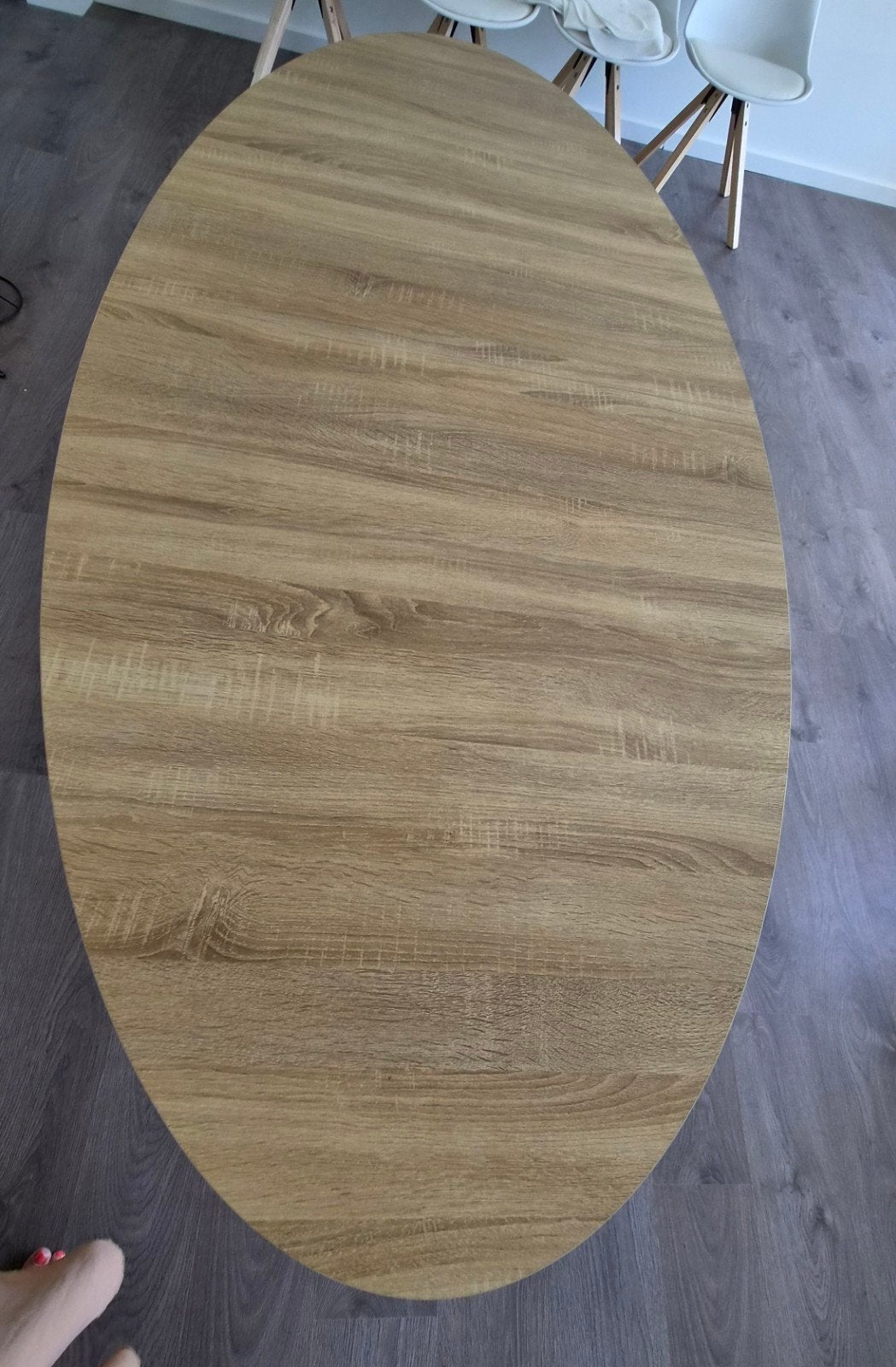 NIEUW ovale eettafel 200 cm - eikenlook - witte spinpoot, Ophalen, Nieuw, 75 tot 100 cm, Minder dan 100 cm