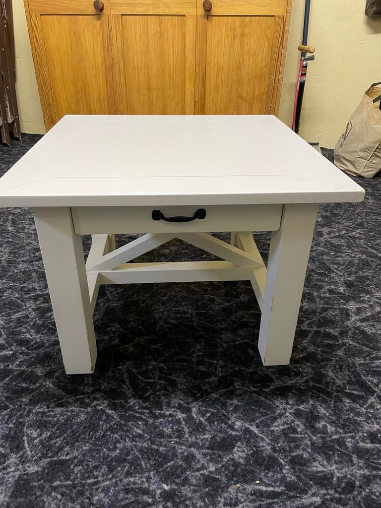 Witte salon- of bijzettafel met lade - 60x60x45 cm, Huis en Inrichting, Tafels | Salontafels, Gebruikt, 50 tot 100 cm, Vierkant
