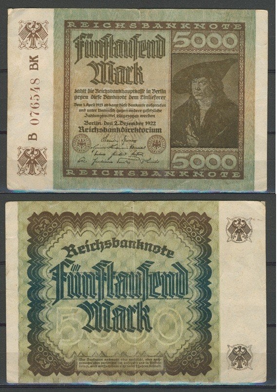 Berlin 5000 Mark 1922 Reichsbanknote Notgeld Biljet c-2 jdu, Ophalen of Verzenden, Duitsland, Los biljet