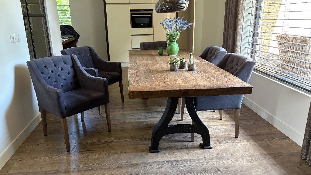 Eetkamerstoelen 6 stuks., Huis en Inrichting, Stoelen, Ophalen, Zo goed als nieuw, Stof, Grijs
