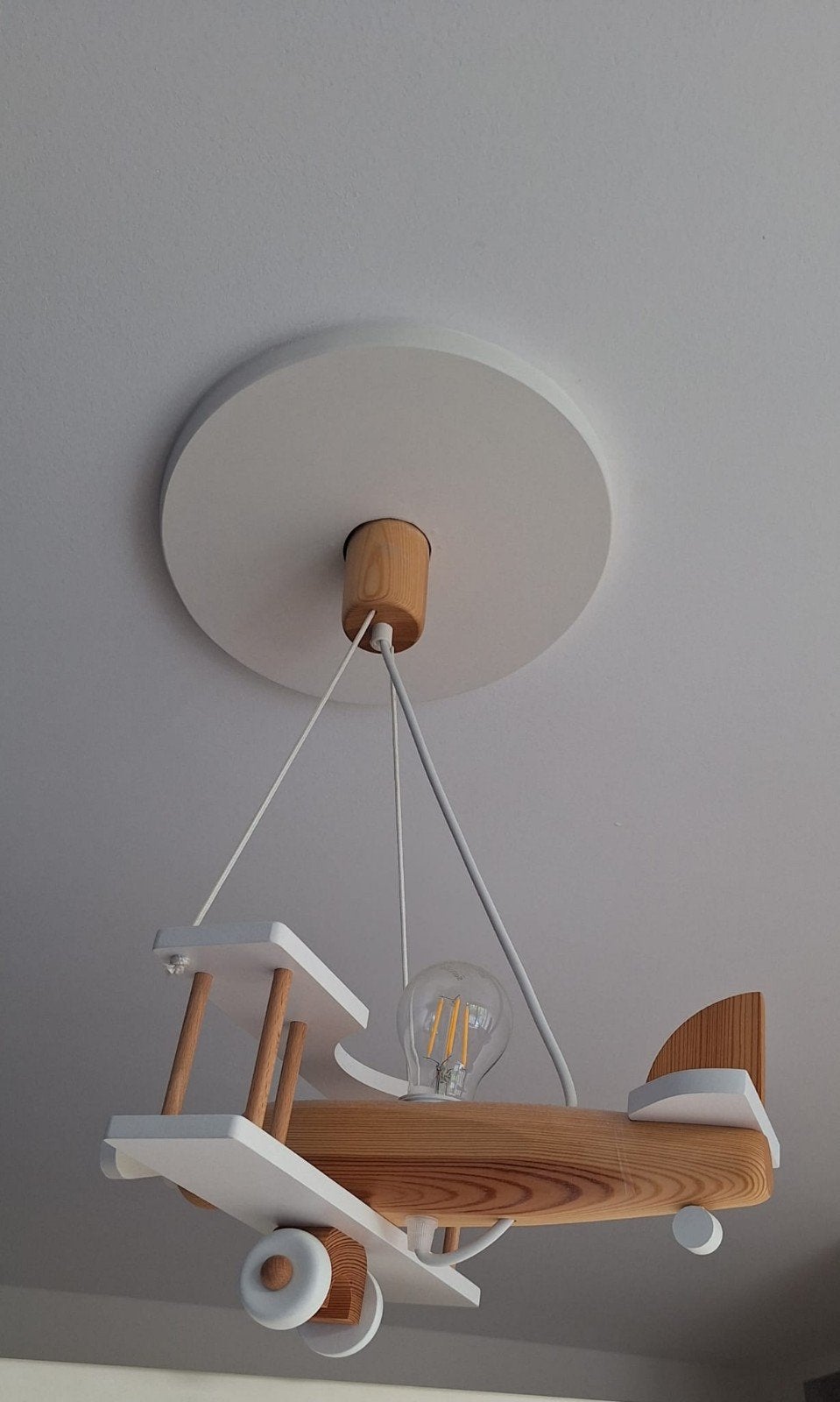 Houten Vliegtuig Plafondlamp - Kinderkamer, Hout, Kinderkamer, Speels, Scandinavisch, Zo goed als nieuw, E27 (groot)