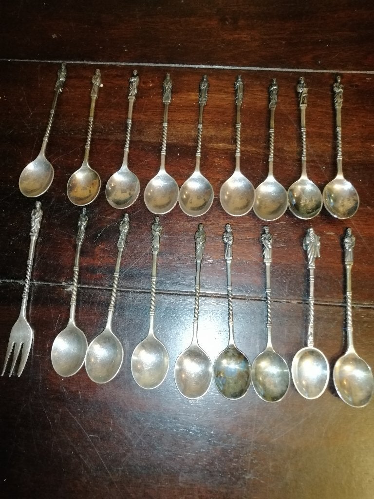 Vintage verzilverde lepels met apostelen, 18stuks, Ophalen of Verzenden
